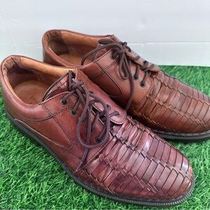 Johnston & Murphy Brown Leather Oxfords with Woven Design Made in Italy